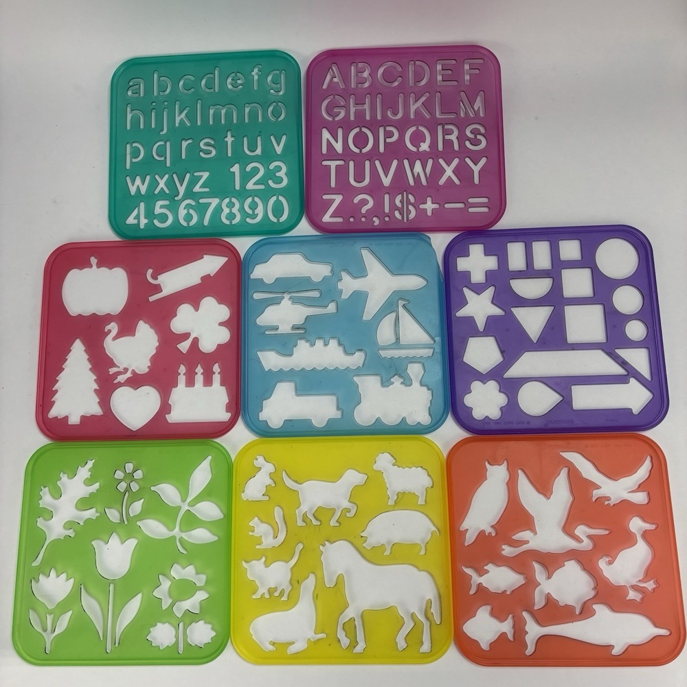 TUPPERWARE Stencils Vintage 1987 Tuppertoys (Set of 8) Alphabet Animals Shapes